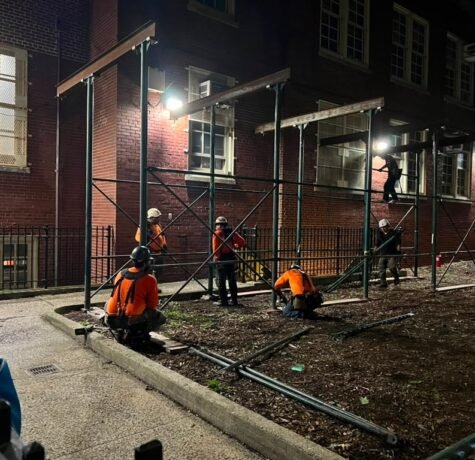 sidewalk shed and pipe scaffolding NYC
