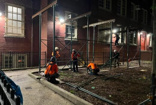 sidewalk shed and pipe scaffolding NYC
